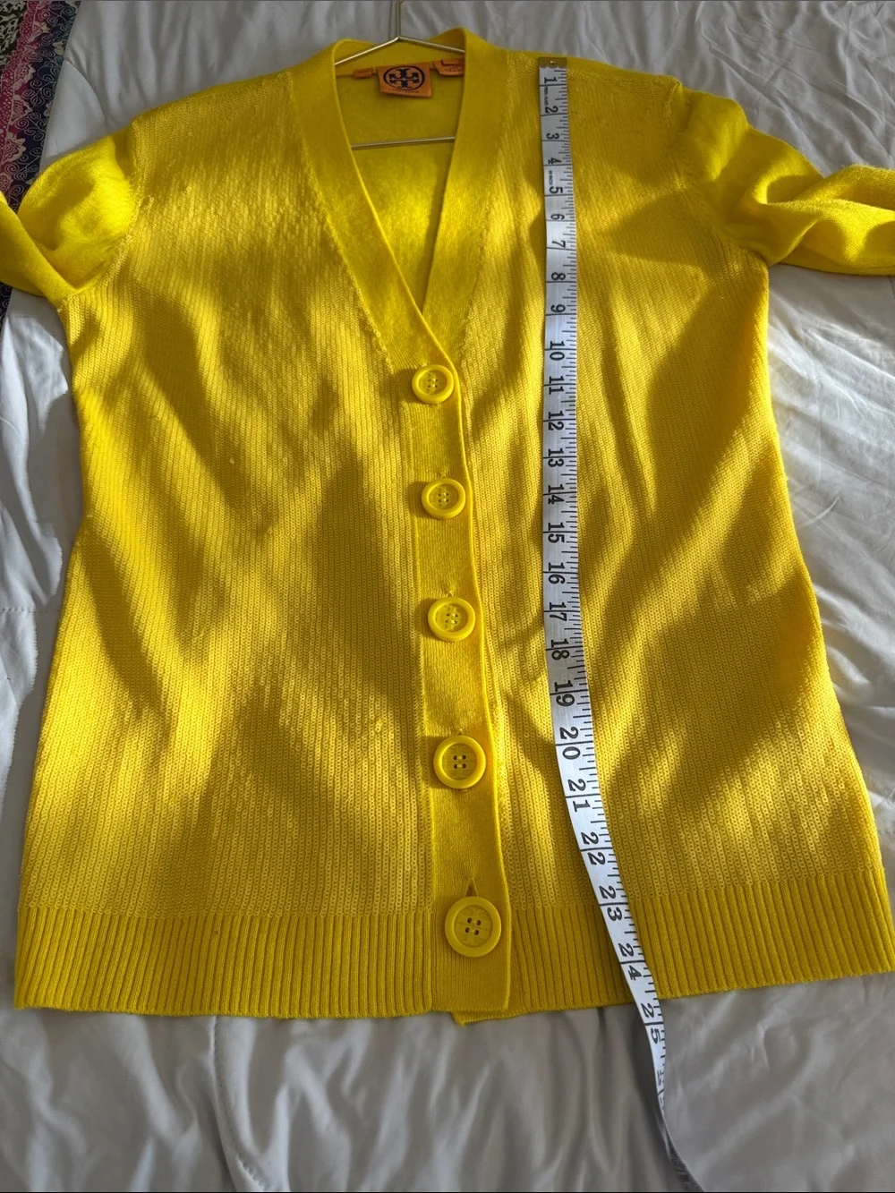 Tory Burch Sunny Yellow V-Neck Button Cardigan